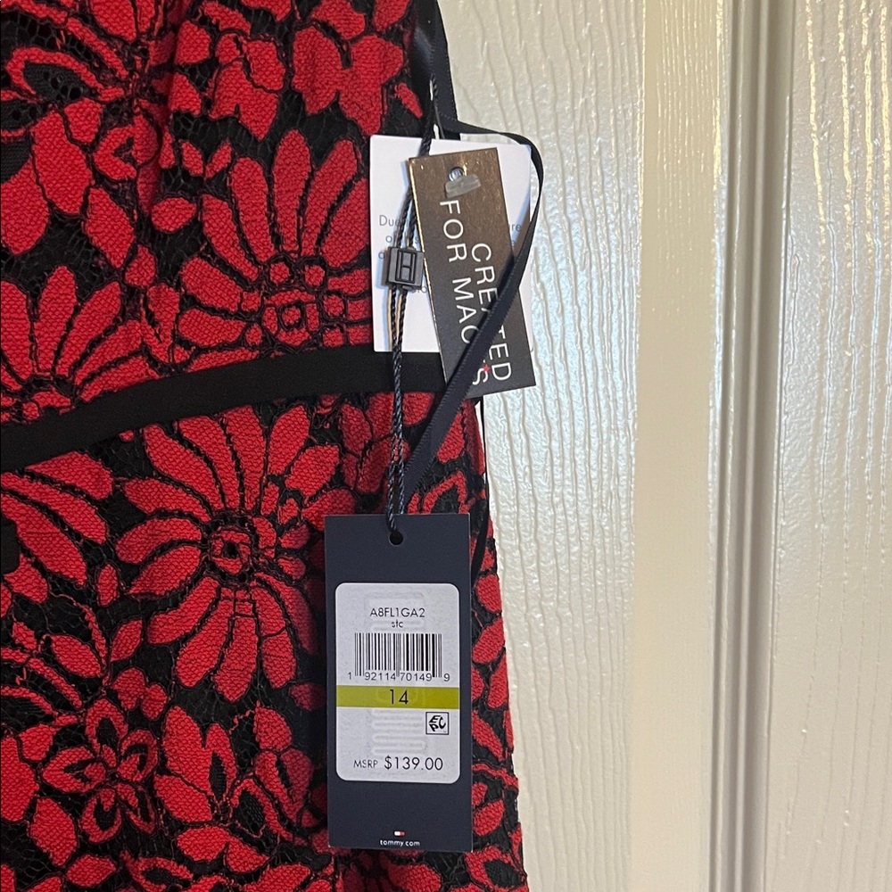 Tommy Hilfiger Red and Black Floral Fit-and-Flare Mini Dress - Picture 7 of 8